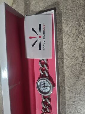 Isaac Mizrahi Silver Link Enamel Bracelet Watch -